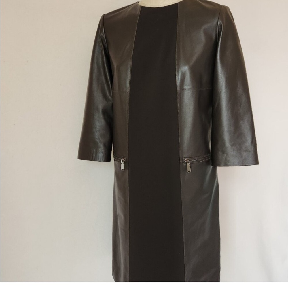 Worth Leather Shift Dress with Ponte Knit